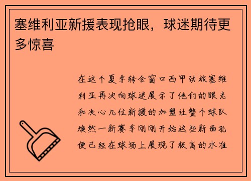 塞维利亚新援表现抢眼，球迷期待更多惊喜